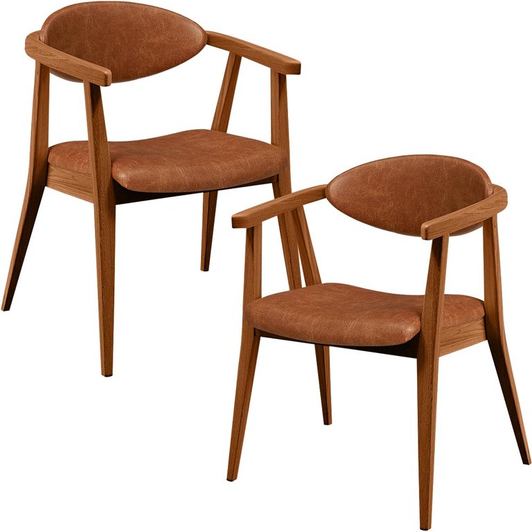 Kit 02 Poltronas Decorativas Para Sala de Estar Cecília B04 Couríssimo Camel - Lyam Decor