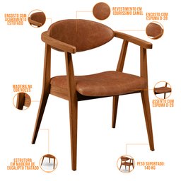 Kit 02 Poltronas Decorativas Para Sala de Estar Cecília B04 Couríssimo Camel - Lyam Decor - 4