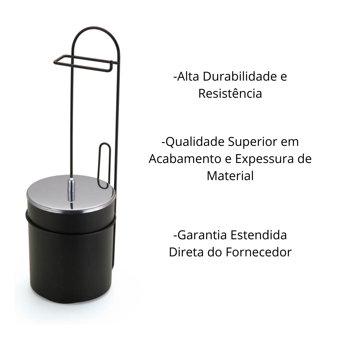 Suporte Chão Papel Higienico com Lixeira Tampa Inox Preto - 4