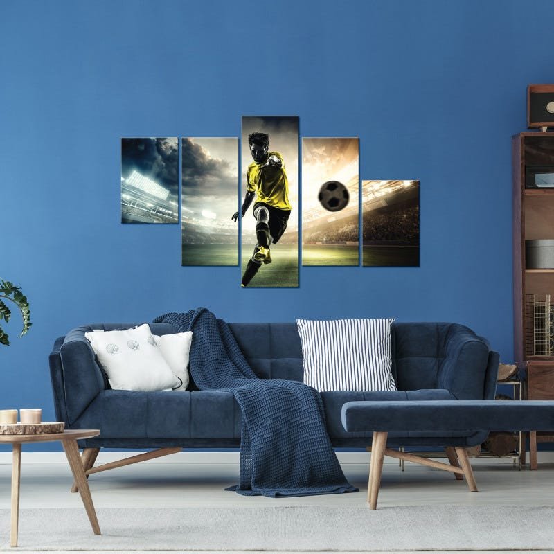 Quadro Mosaico 5 Peças Para Sala/Quarto Decoração Bolas de Futebol