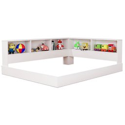 Cama Moderna de Chão com Estante com Nichos em Mdf - 4