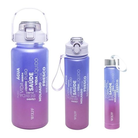 Conjunto 3 Garrafas Wolff Squeeze Degrade Cintilante Roxo