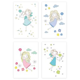 Placas Decorativas Menina e Flores MDF 30x40cm Kit 4un - 1