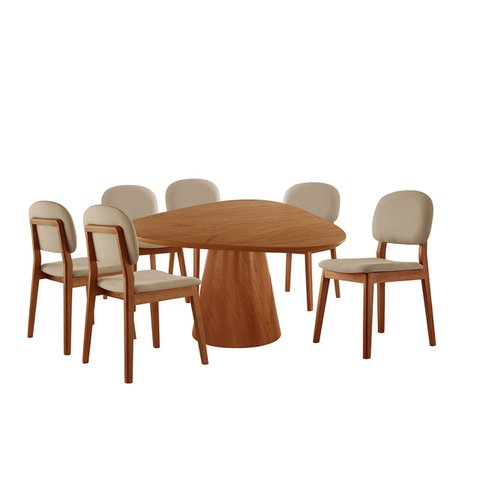 Conjunto Sala de Jantar Mesa Gênova 1.30cm Tampo Orgânico Laminado com 6 Cadeiras Évora - Móveis Min