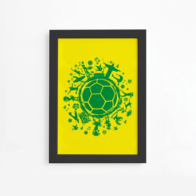 Quadro País do Futebol Verde Amarela 33x43 Moldura Preta - 2