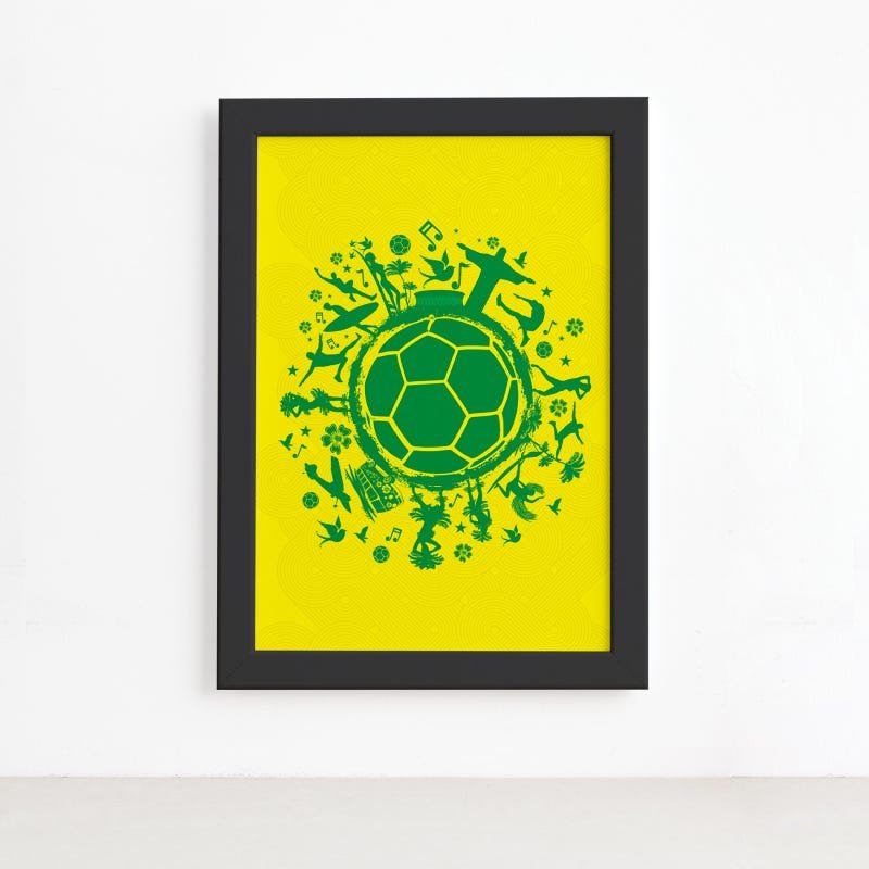 Quadro País do Futebol Verde Amarela 33x43 Moldura Preta - 1