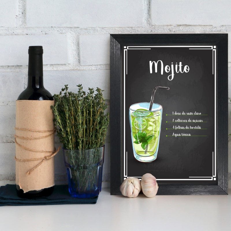 Quadro Decorativo Bebida Mojito 33x43 com Moldura Preta - 1