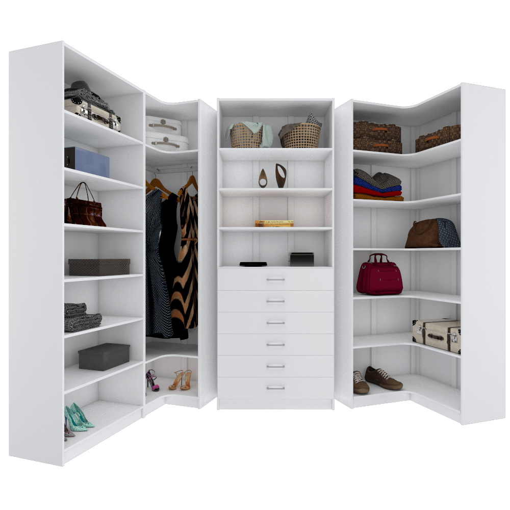 KIT CLOSET MODULAR CABIDEIRO GAVETEIRO E PRATELEIRAS M505.B MUNDI