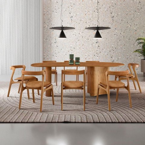 Mesa de Jantar Soláris 220cm Madeira Tampo Laminado Orgânico Star Caramelo/imbuia Nat.