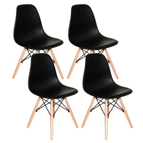 Kit com 4 Cadeira Charles Eames Eiffel Dkr Wood Preto