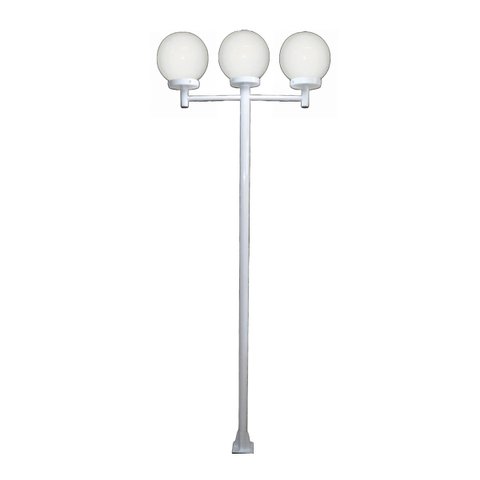 Poste Luminária Triplo Globo G Braço Reto Jardim Branco 2mt Ouro Minas L086OM
