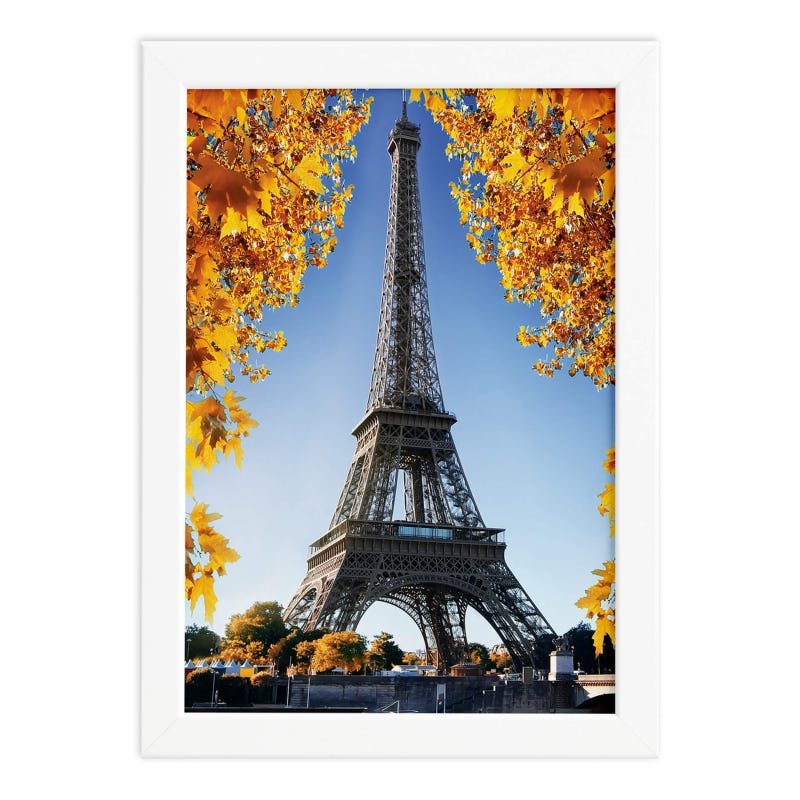 Quadro Foto Paris Torre Eiffel e Flores Moldura Branca 33x43 - 1