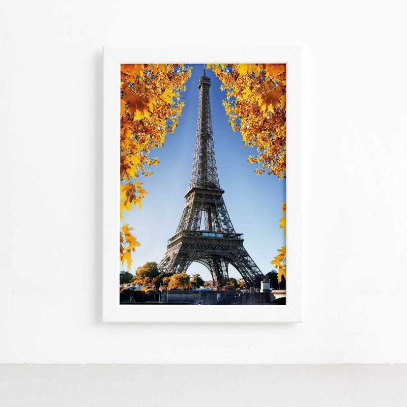 Quadro Foto Paris Torre Eiffel e Flores Moldura Branca 33x43 - 2