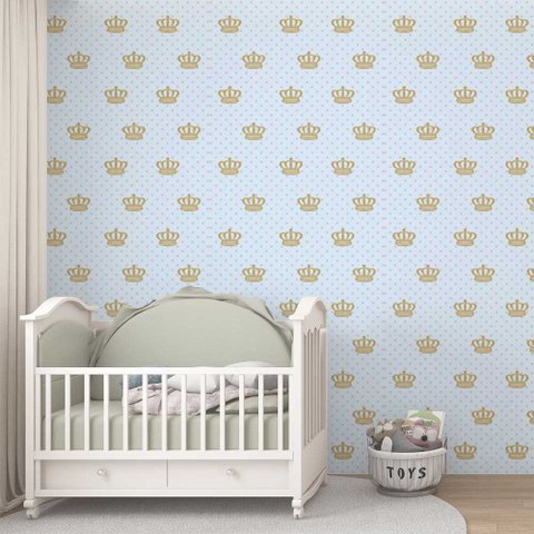 Papel de Parede Poá Textura Azul Claro com Coroas Espalhadas - 3,3m