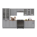 Ver imagem 2 de Cozinha Modulada 6 Peças Cristaleira 2 Balcão com Tampo e 3 Aéreos 100% MDF com Vidro e Rodapé Bari Cinza/Titânio Fosco