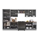 Ver imagem 4 de Cozinha Modulada 6 Peças Cristaleira 2 Balcão com Tampo e 3 Aéreos 100% MDF com Vidro e Rodapé Bari Cinza/Titânio Fosco