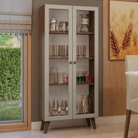 Cristaleira 70 Cm 2 Portas de Vidro com Pés Trapézio Rustic/crema/rustic Vik Madesa Rustic/crema