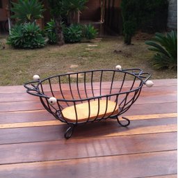 Fruteira de ferro e madeira oval rústica utilidade e decoração ideal para casas, restaurantes, hotei - 7