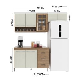 Cozinha Modulada Compacta Fidelitá Paris 3 Peças 190cm 7 Portas 3 Gavetas com Tampo - 5