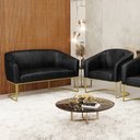 Ver imagem 2 de Sofá Namoradeira e Poltrona Base Industrial Dourado Stella Corano Preto D03 - D'Rossi
