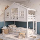 Ver imagem 2 de Beliche Infantil Montessoriano com Varanda e Grade Proteção Casinha Dos Sonhos Madeira Maciça