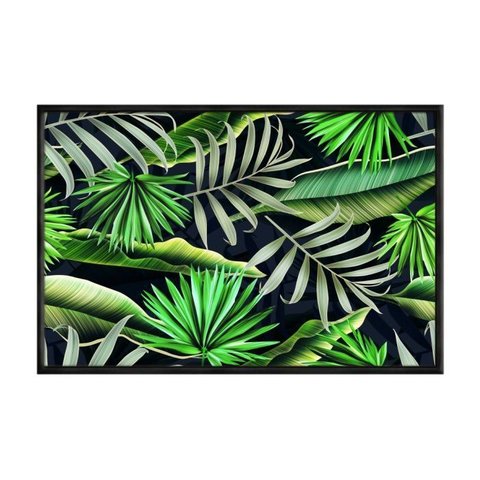 Quadro Decorativo - Folhas de Palmeira Tropical Preto e Verde Flnt028 - Tela Canvas - 80x60cm