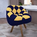 Ver imagem 1 de Poltrona Paloma Escritório Sala Giratória Madeira Suede Azul Marinho e Suede Mostarda - Dominic Deco