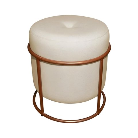 Puff Decorativo Redondo para Sala Argola Ian Bege:bronze/veludo