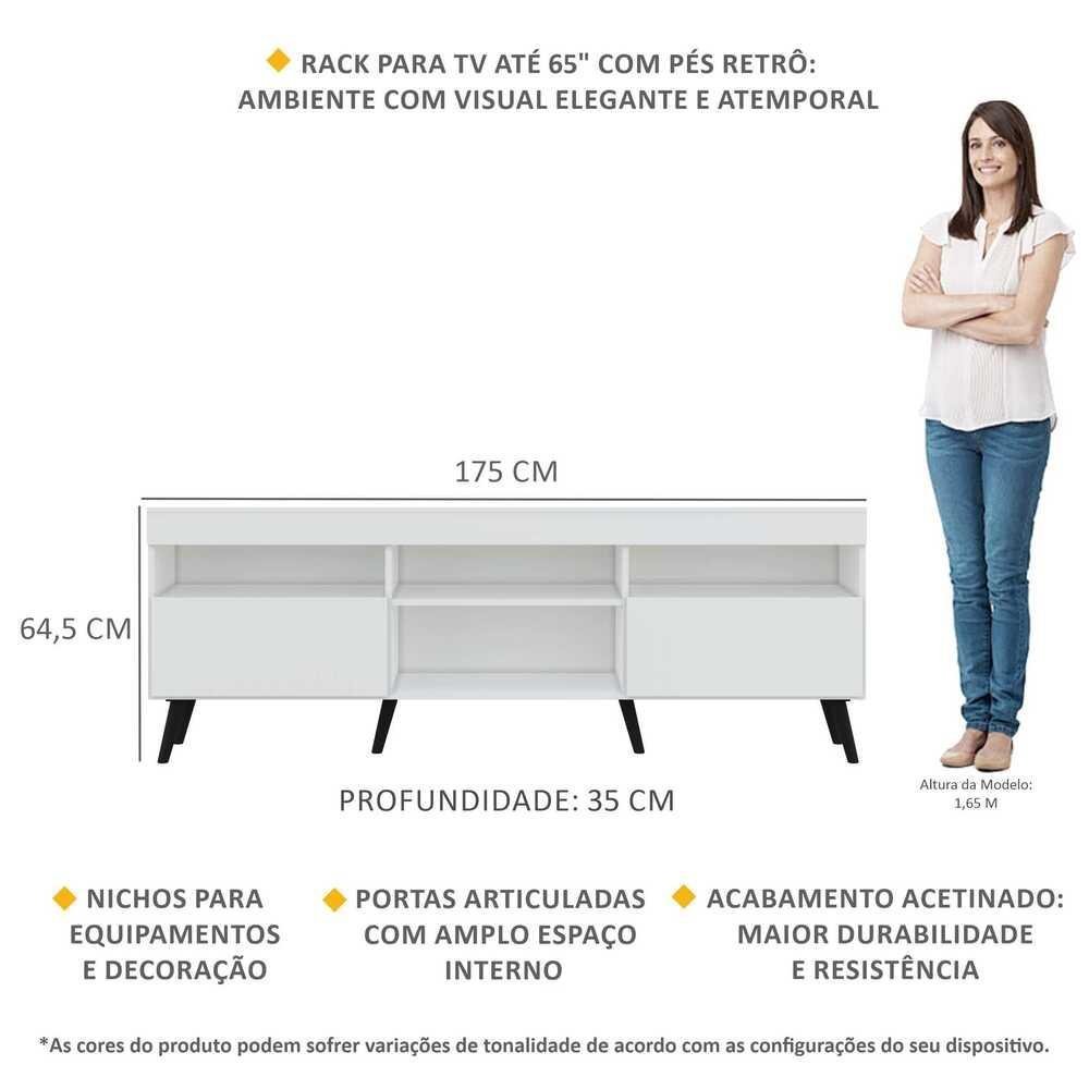 Rack TV 65" Retrô 2 Portas Paris Multimóveis V3327 Branco/Preto - 3