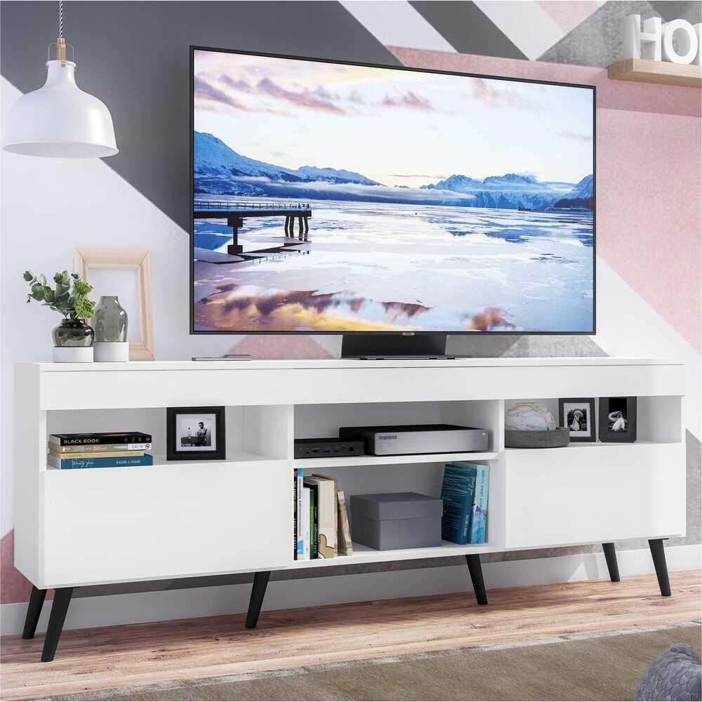 Rack TV 65" Retrô 2 Portas Paris Multimóveis V3327 Branco/Preto - 1