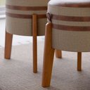 Ver imagem 4 de Conjunto 2 Puff Pix Redondo para Sala ou Quarto com Detalhes em Couro na Lateral e no Assento - Bege
