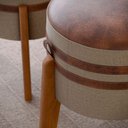 Ver imagem 3 de Conjunto 2 Puff Pix Redondo para Sala ou Quarto com Detalhes em Couro na Lateral e no Assento - Bege