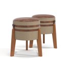 Ver imagem 5 de Conjunto 2 Puff Pix Redondo para Sala ou Quarto com Detalhes em Couro na Lateral e no Assento - Bege