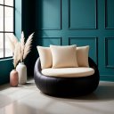 Ver imagem 2 de Poltrona Giratória 127cm Golden Courino Preto / Bouclé Off White - Sallar Home