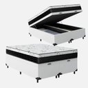 Ver imagem 1 de Cama Box Baú Casal 138 Bipartido Tecido Sintético Branco com Colchão One Face D33 - 17x138x188cm