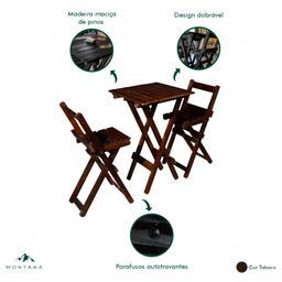 Mesa Bistrô Alta Dobrável 60x60 com 2 Banquetas para Restaurantes, Bares e Áreas Externas Tabaco Mon - 4