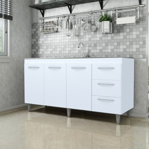 Balcão Cozinha para Pia de 160cm Emily 3 Portas e 3 Gavetas Branco Móblis