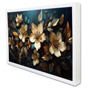 Ver imagem 1 de Quadro Decorativo Caixa Floral Luxo Azaléias Douradas Tacolado Moldura Caixa 3cm Branca com Vidro 80