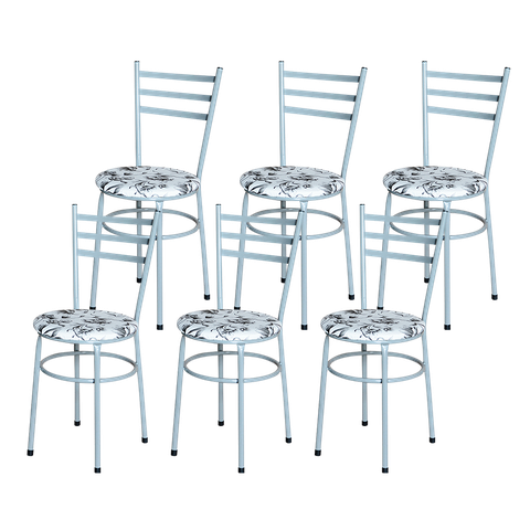 6 Cadeiras Epoxi Cinza para Cozinha Assento Floral:floral Branco
