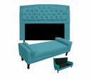 Ver imagem 1 de Jogo Cabeceira Geovana + Calçadeira Fênix King 195cm Suede Azul Turquesa