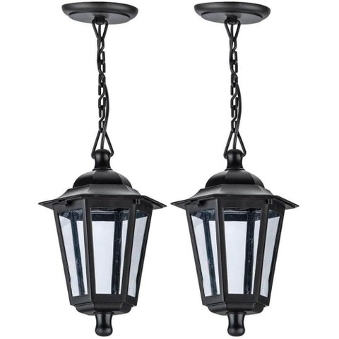 Kit 2 Pendentes Pretos Externos Gregos 18x58cm Lâmpada E27 Termoplástico Dital