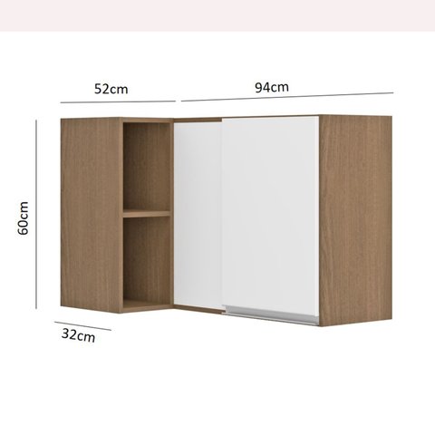 Armário Aéreo Canto Reto de Cozinha Sabrina 01 Porta 94x60x52 Avelã/Branco TX - Soluzione - 0460
