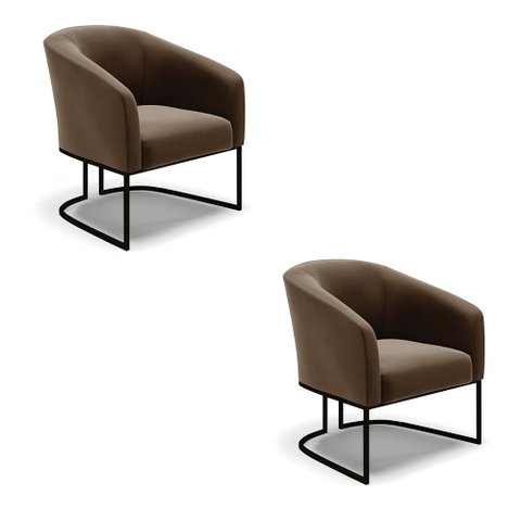 Kit 2 Poltronas Stella Suede Base Industrial Preto - D’Rossi Marrom
