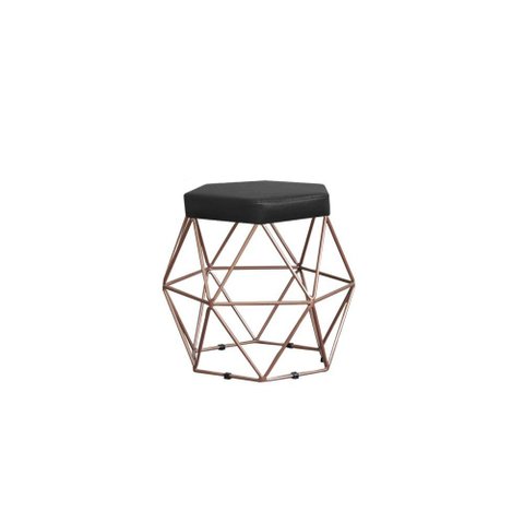 Puff Onix Bronze Tecido Sintético Preta Metal Móveis