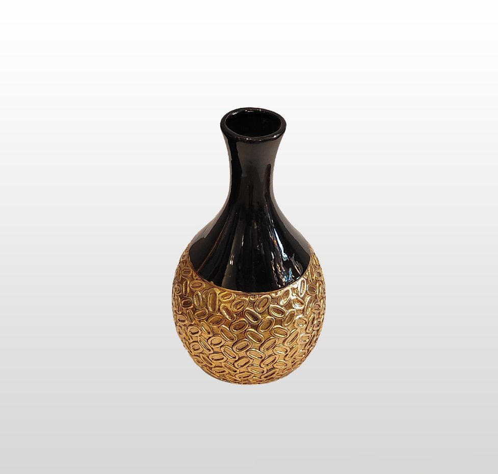VASO DECORATIVO DOURADO BOCA PRETA