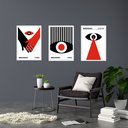 Ver imagem 2 de Kit 3 Quadros Bauhaus Olhos Vermelho e Preto 45x34cm:moldura Preta