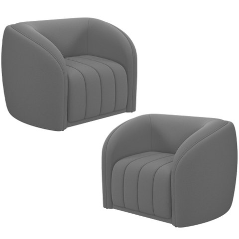 Kit 2 Poltronas Decorativa para Sala Lazio M03 Veludo Cinza - Lyam Decor