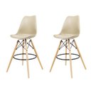 Ver imagem 5 de Kit 2 Banquetas Saarinen Fendi Base Madeira Apoio de Pés Bar Bancada Bistrô Cozinha - La Mobilia