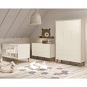Ver imagem 2 de Dormitório Infantil Theo Retrô 3 Portas, Cômoda 1 Porta, Berço Areia Fosco com Pés Amadeirado e