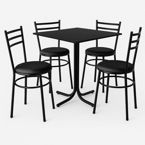 Conjunto Mesa Preta 70x70cm Tampo Preto com 4 Cadeiras Epoxi